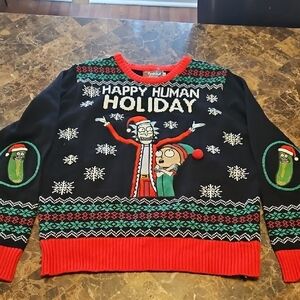 Rick & Morty Ugly Christmas Sweater, Large, Light Up!